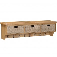 Kenton Oak Wall Shelf with Hooks & Baskets Kenton Oak Wall Shelf with Hooks & Baskets