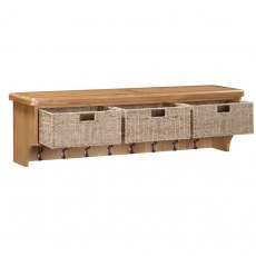 Kenton Oak Wall Shelf with Hooks & Baskets Kenton Oak Wall Shelf with Hooks & Baskets